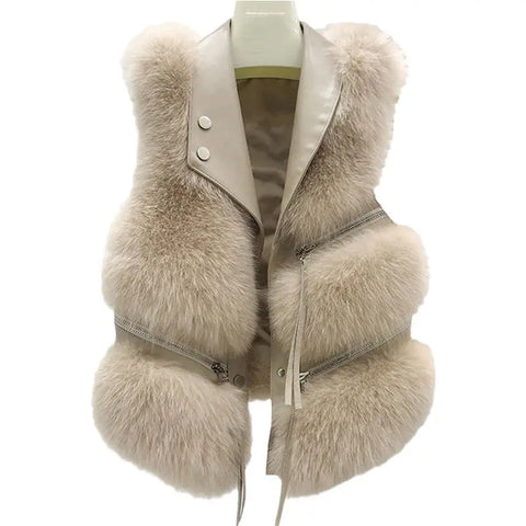 Women's Vest Short Fur Coat Slim Fit Fashion Autumn and Winter 2024 Splicing Jacket