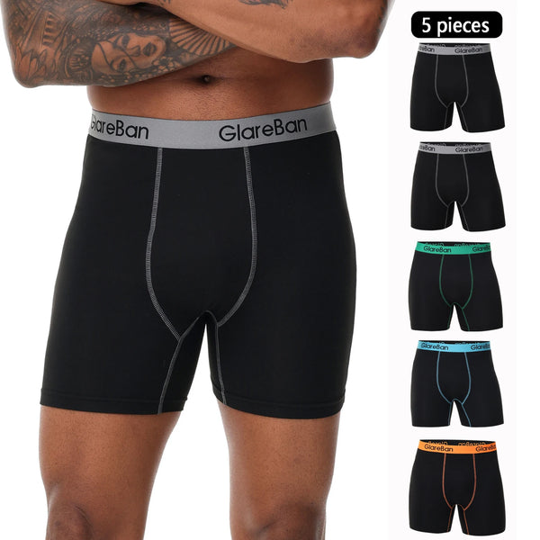 5pcs Set Mid-Long Black Boxer Shorts Men Underwear Breathable Male Underpants for Men Homme Boxershorts Slips Soft Panties 2024