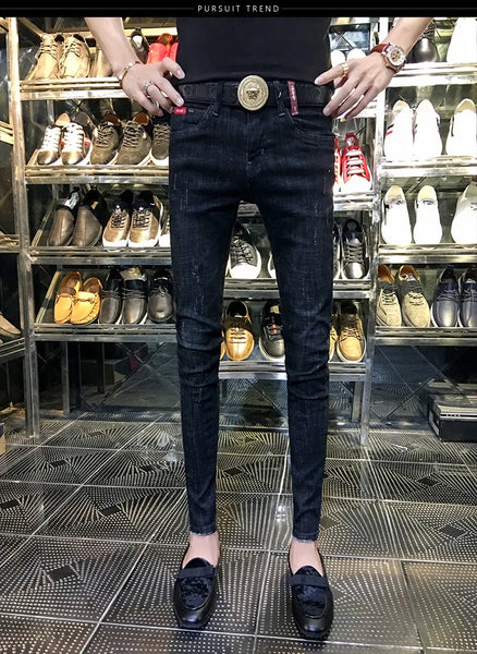 Autumn Winter 2022 Fashion Casual Student Korean Men's Solid Color Trousers Guy Casual Jeans Elastic Skinny Long Pencil Pants