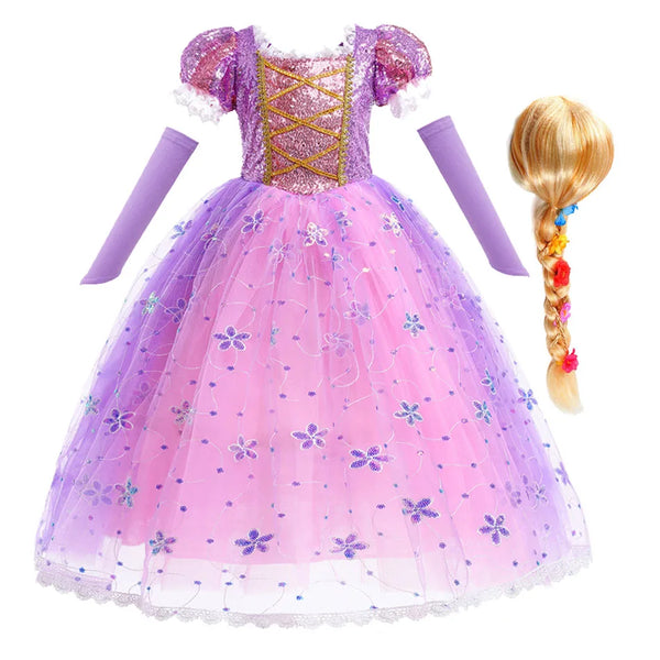 Children Girl Rapunzel Dress Kids Tangled Disguise Carnival Girl Princess Costume Birthday Party Gown Outfit Clothes 2-10 Years