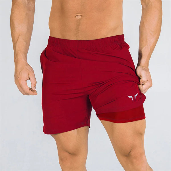 double-deck fitness sports shorts men summer slim quick drying breathable woven Shorts Men's sweatpants training gym clothing