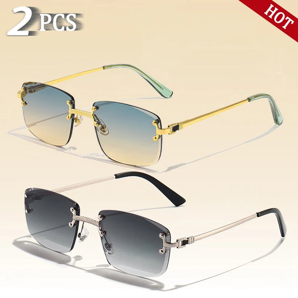 CATERSIDE Retro Rimless Square Sunglasses Men Women UV400 Small Gradient Sun Glasses For Men Popular High Quality Party Eyewear