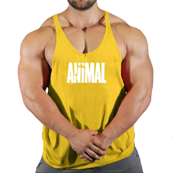 ANIMAL Letter Printed Gym Clothing Mens Bodybuilding Fitness Tank Top Cotton Raceback Stringer Singlets Workout Sleeveless Shirt