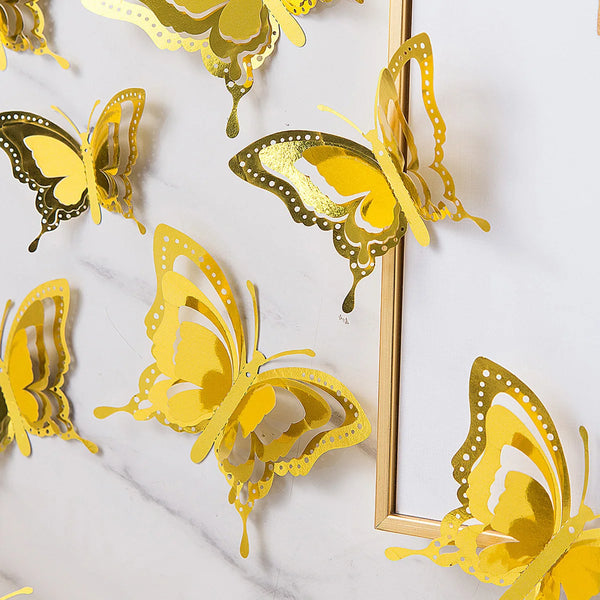 12/24pcs 3D Laser Butterfly Wall Sticker Wedding Wall Window Decal Summer Butterfly Birthday Party DIY Party Sticker Home Decor