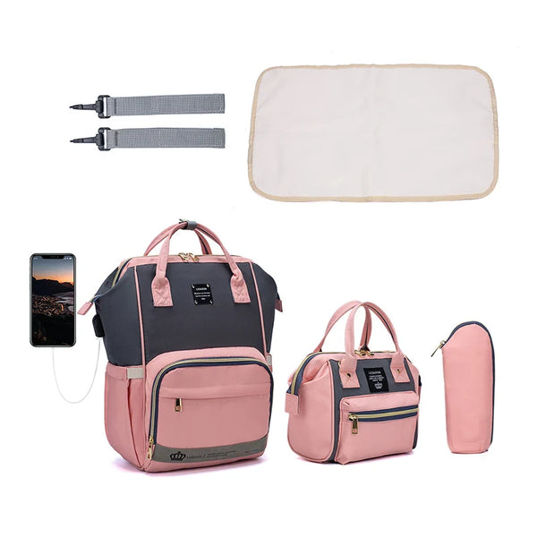 Lequeen 6pcs/set Mommy Bag Large Capacity Diaper Bag Handbag Backpack for Mummy Baby Nappy Bag Maternity Bags