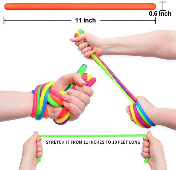 6 Pack Stretchy String Fidgets Sensory Toys Resistance Squeeze Strengthen Arms Noodle Stress Reliever Toys for Kids Adults