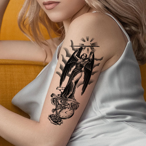 Waterproof Temporary Tattoo Sticker Flowers Big Pray Hands Cross Honely Lovely Letters Neck Flash Tatto Fake Tatoo for Women Men