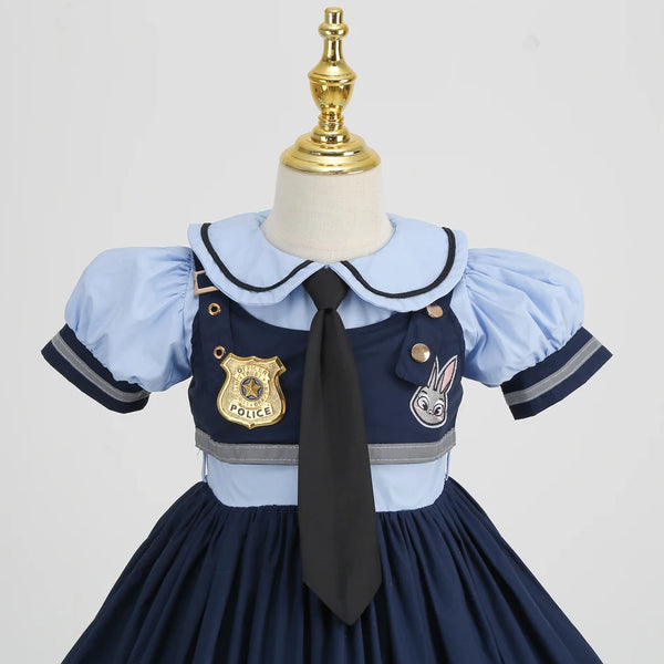 Movie Zootropolis Judy Cosplay Costume Kid Dress Tie Headdress Belt Socks Set Girl Police Role Play Uniform Christmas Party Gift