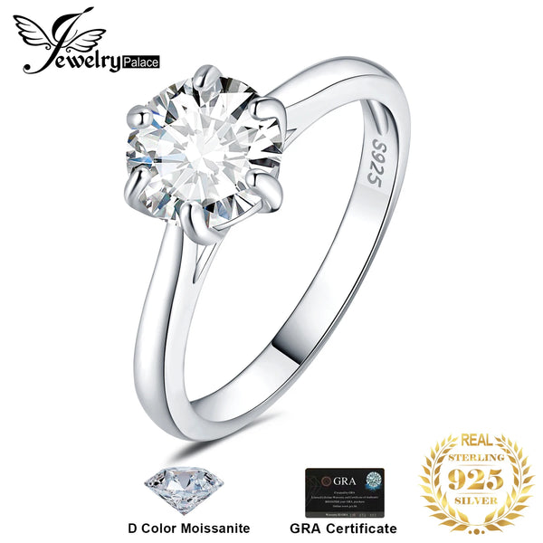 JewelryPalace Moissanite D Color 0.5ct 1ct 1.5ct 2ct Round Cut S925 Sterling Silver Solitaire Wedding Engagement Ring for Women