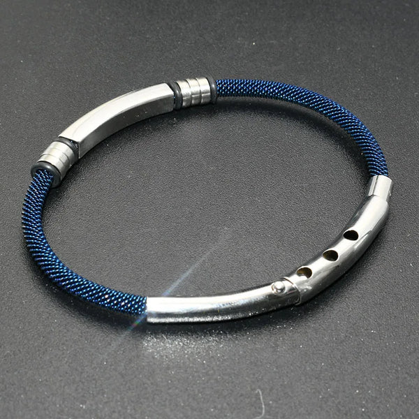 Bulk Jewelry Wholesale Thin Blue Plating 316 L Stainless Steel Wire Adjustable Cuff Bangle Bracelet for Men