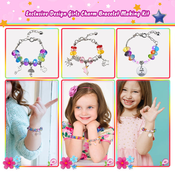 218 Pcs DIY Girls Charm Bracelet Necklaces Making Kit for Kids Jewelry Unicorn Supplies Make Creativity Art Craft Set