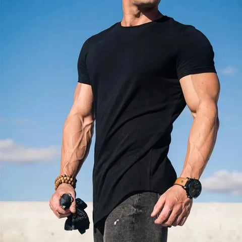 Muscle Fitness T-shirt Summer Men's Athleisure Workout short sleeve T-shirt High Quality cotton Men T-shirt Gym Sport Shirt Tops