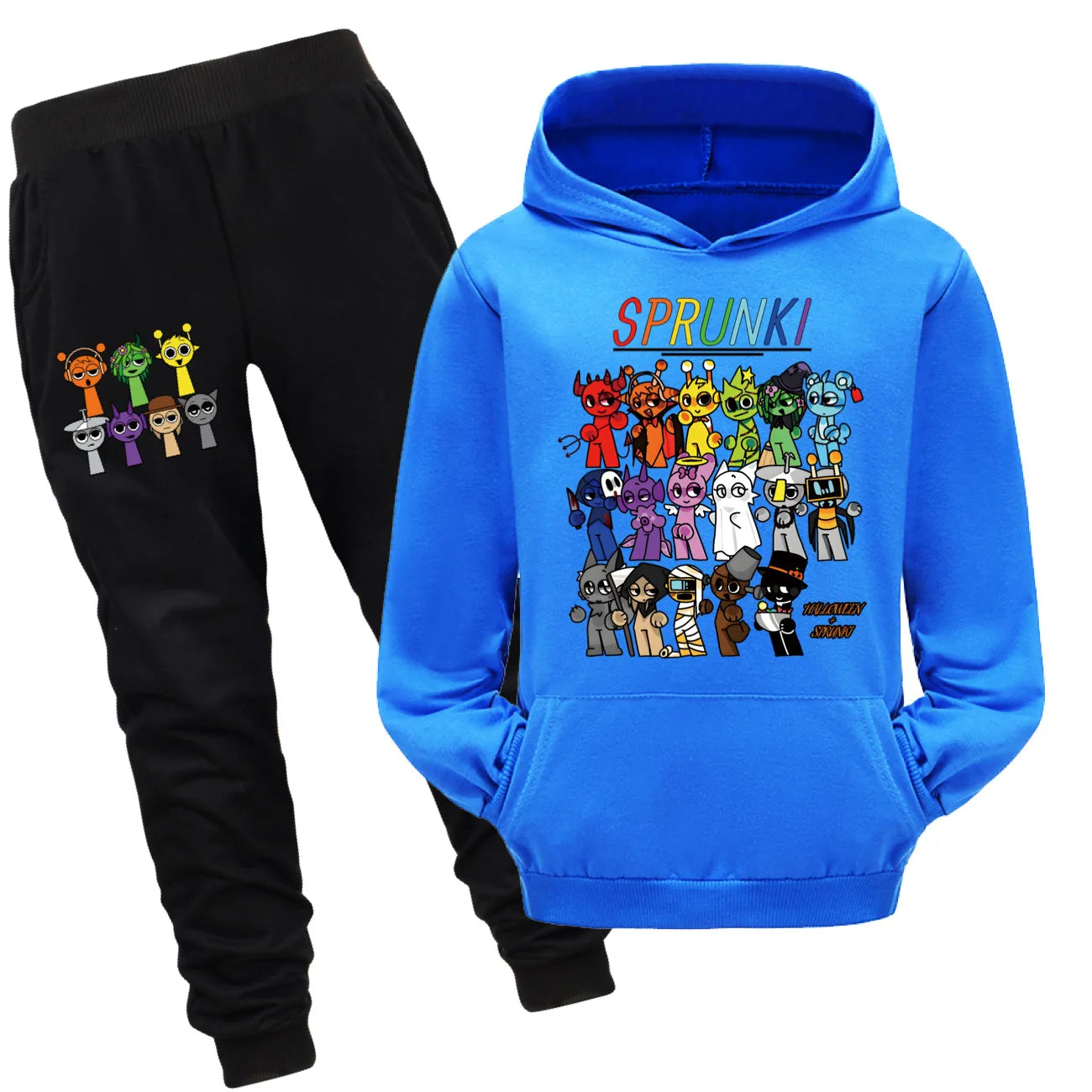 Cute Sprunki Cartoon Clothes Set for Kids Game Incredibox Hoodie Children Fall Hooded Sweatshirts Pants 2pcs Set Boys Outfits