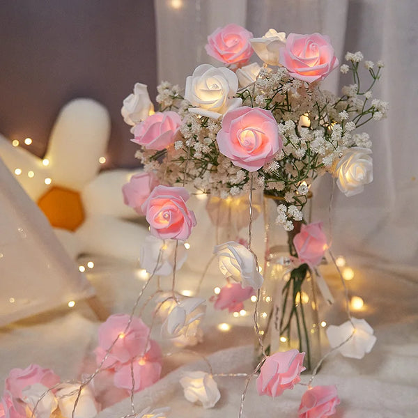 10LED Valentine's Day Rose String Lights Flower Garland Fairy Light Romantic Gift Valentine Anniversary Wedding Party Decoration