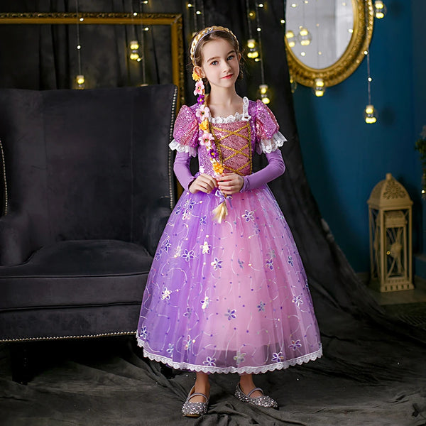 Children Girl Rapunzel Dress Kids Tangled Disguise Carnival Girl Princess Costume Birthday Party Gown Outfit Clothes 2-10 Years