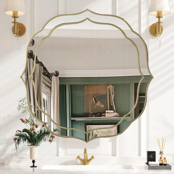 Modern Decorative Wall Mirror with Golden Rim Beveled Frame Silver Glass Acent Venetian Mirror for Bedroom Hallway