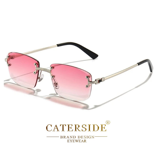 CATERSIDE Retro Rimless Square Sunglasses Men Women UV400 Small Gradient Sun Glasses For Men Popular High Quality Party Eyewear