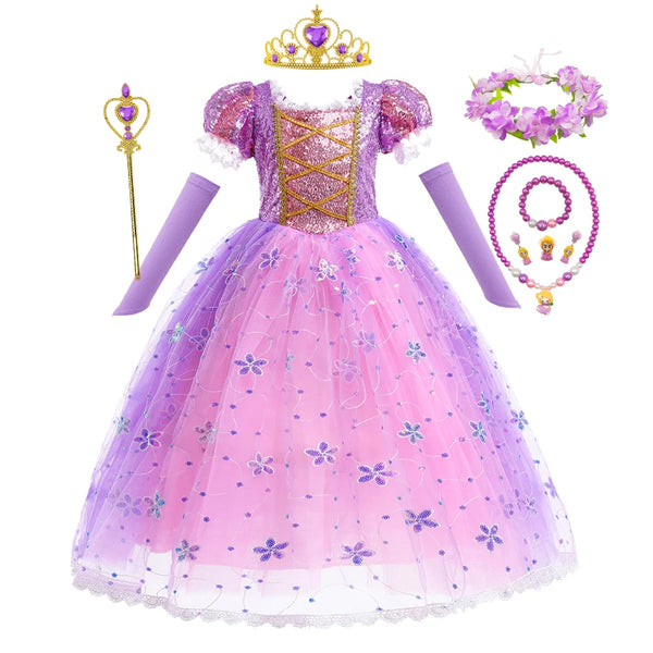 Children Girl Rapunzel Dress Kids Tangled Disguise Carnival Girl Princess Costume Birthday Party Gown Outfit Clothes 2-10 Years