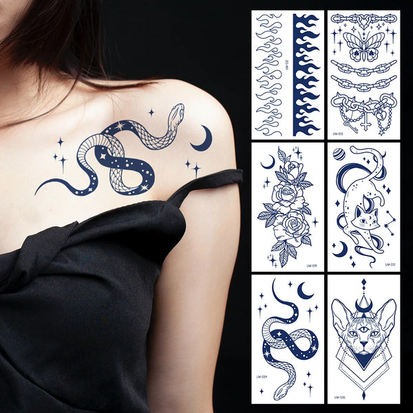 Herbal Juice Tattoo Sticker Long Lasting 15 Days Waterproof Fake Tattoo Sweatproof Snake Flower Temporary Tattoo For Men Women