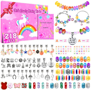 218 Pcs DIY Girls Charm Bracelet Necklaces Making Kit for Kids Jewelry Unicorn Supplies Make Creativity Art Craft Set