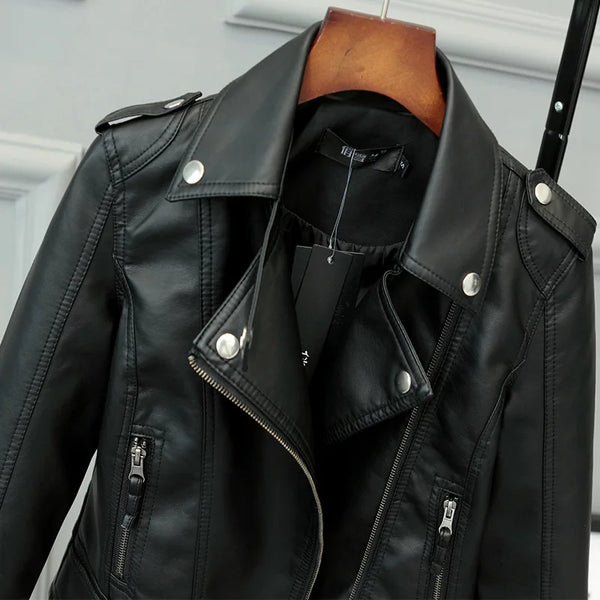 Korean Version of Slim PU Leather Jacket Women's 2023 Spring / Autumn Winter  New Motorcycle Leather Short Coat