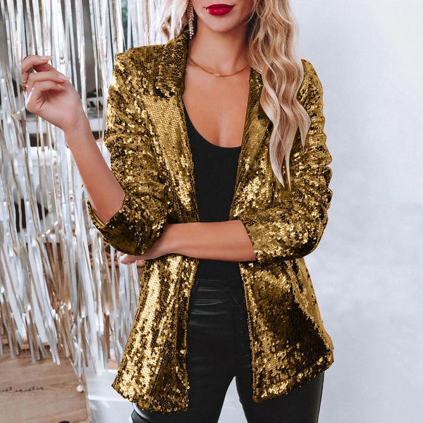 Pink Sequins Womens Suit Jackets Shiny Evening Party Wear Jacket Outerwear Long Sleeve Women's Glitter Lapel Suit Coat Women