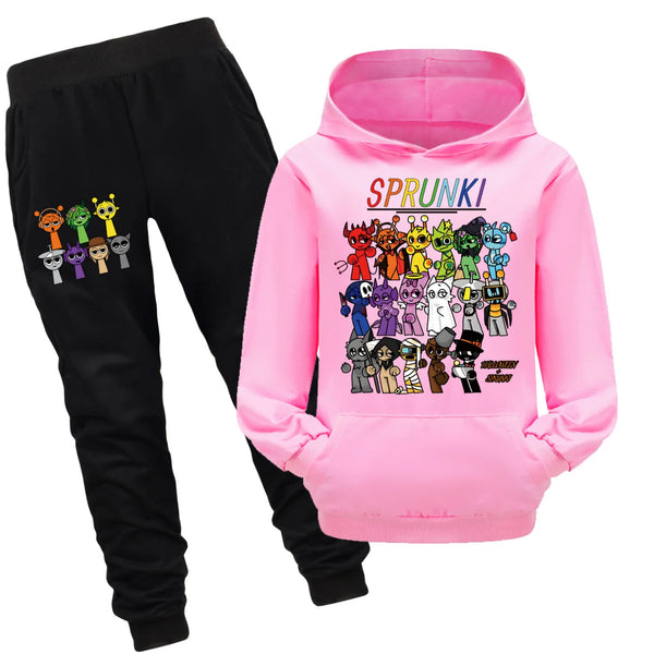 Cute Sprunki Cartoon Clothes Set for Kids Game Incredibox Hoodie Children Fall Hooded Sweatshirts Pants 2pcs Set Boys Outfits