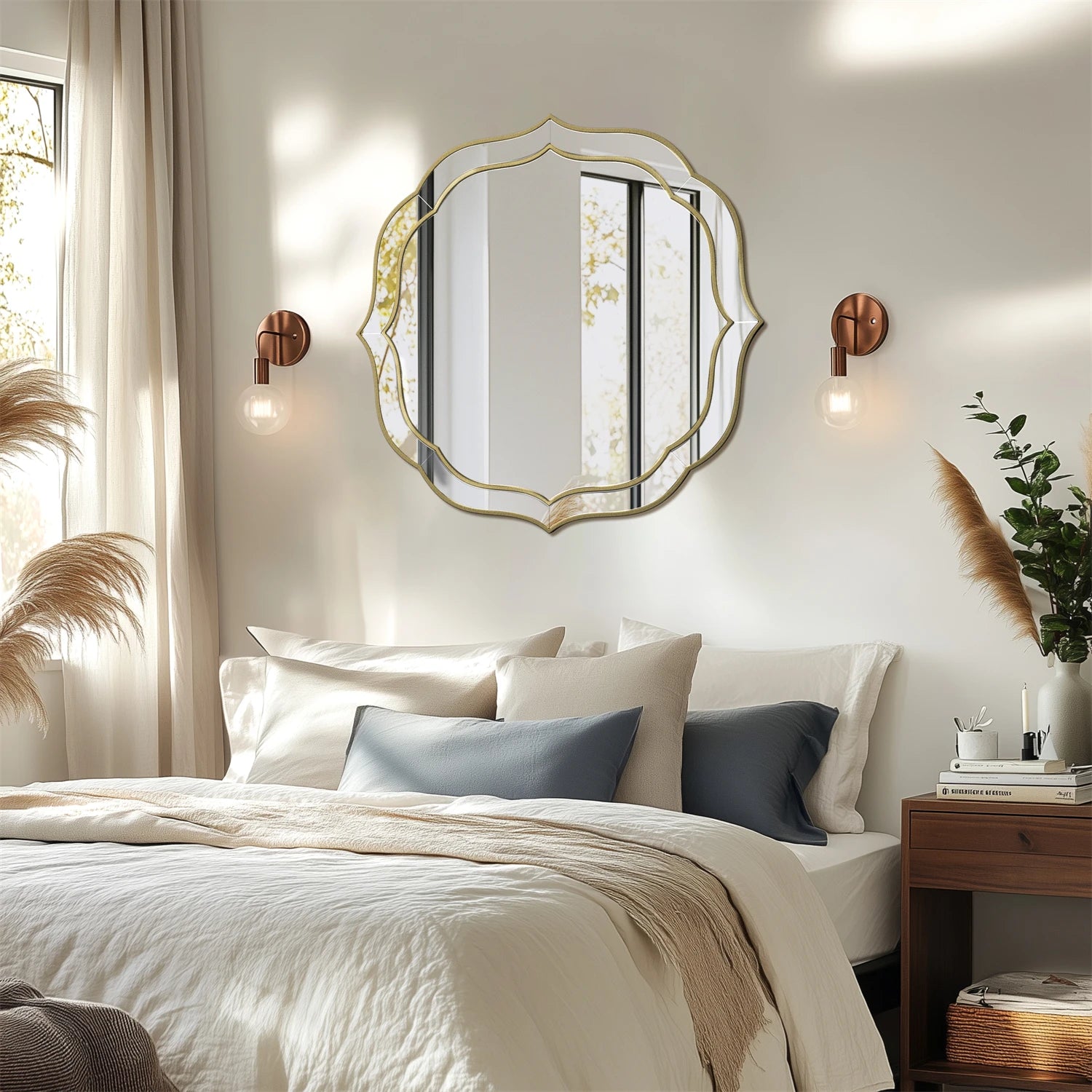 Modern Decorative Wall Mirror with Golden Rim Beveled Frame Silver Glass Acent Venetian Mirror for Bedroom Hallway