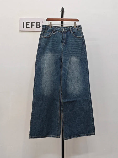 IEFB Men's Vintage Jeans Fashion Washed Street Casual Wide Leg Denim Pants Summer Distressed Loose Male Versatile Trousers 9C354