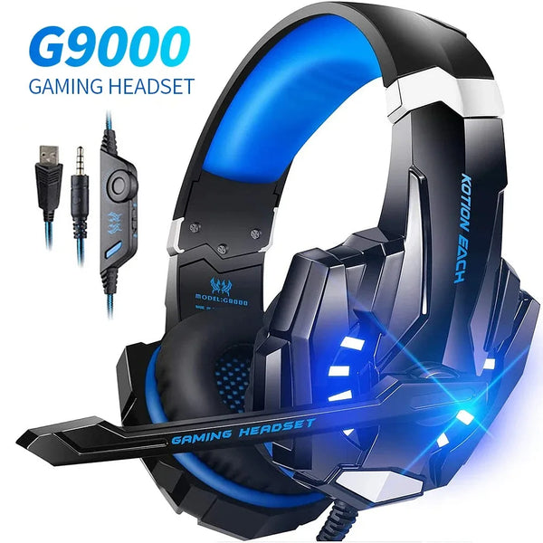 KOTION EACH G9000 Gaming Headset Deep Bass Stereo Game Esports Headphone with Microphone LED Light 3.5mm+USB for Laptop PC Gamer