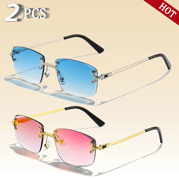 CATERSIDE Retro Rimless Square Sunglasses Men Women UV400 Small Gradient Sun Glasses For Men Popular High Quality Party Eyewear