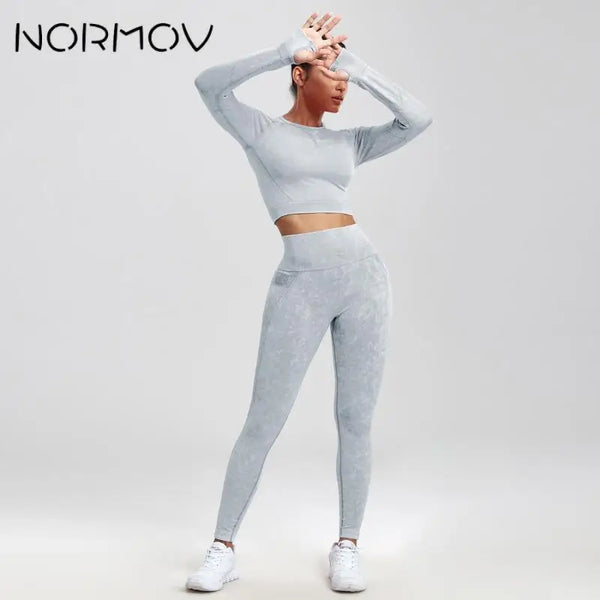 NORMOV Ribbed Seamless Women Sports Set 1-2 Pieces Yoga Set Leggings Sports Bra Fitness Suits Workout Sets For Women Sportswear