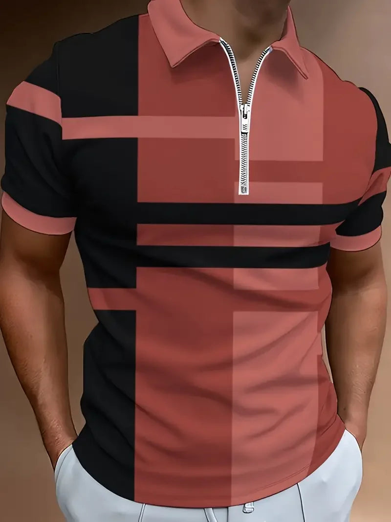 Men's Casual Breathable Short-sleeved Polo Shirt Lapel Zipper Shirt Fashion Business Office Summer T-shirt New Tops