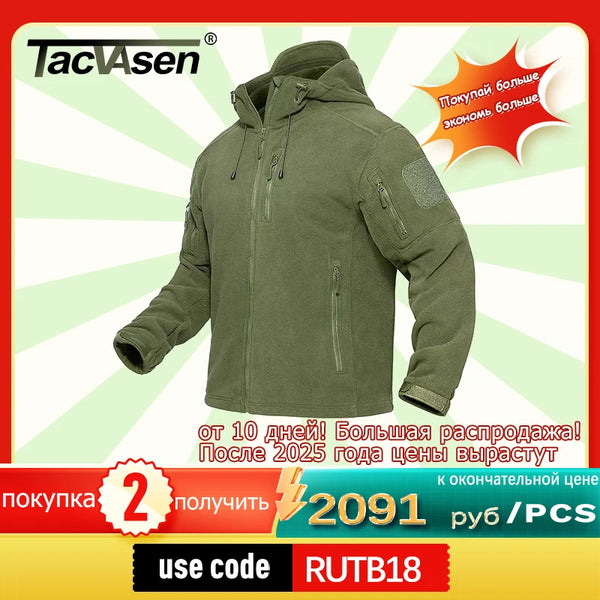 TACVASEN Spring Winter Fleece Jacket With Hoodie Mens Hooded Fleece Jacket Full-Zip Up Outdoor Windproof Hooded Warm Work Coat