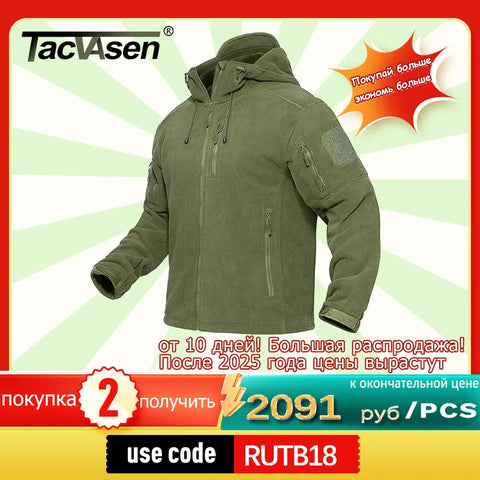 TACVASEN Spring Winter Fleece Jacket With Hoodie Mens Hooded Fleece Jacket Full-Zip Up Outdoor Windproof Hooded Warm Work Coat