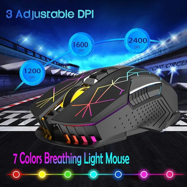 Silent Wireless Gaming Mouse Multi-Colour Backlit Rechargeable For Laptop PC