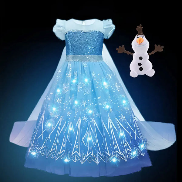 2024 Stunning Frozen Elsa Dress with LED Light Girls Role Play Princess Apparel Toddler Snow Queen Light up Disney Fairy Elsa