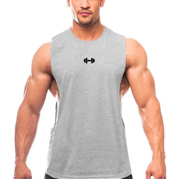 Gym Fitness Training Vests Cotton Breathable Side Slits Tank Tops Mens Bodybuilding Muscle Sleeveless Singlets Workout Shirts