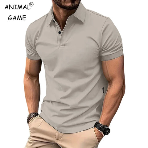 Summer Men's Solid Color Polo Shirt Short Sleeve Lapel Button Tshirts for Men Casual Streetwear Lightweight Jogging Tops