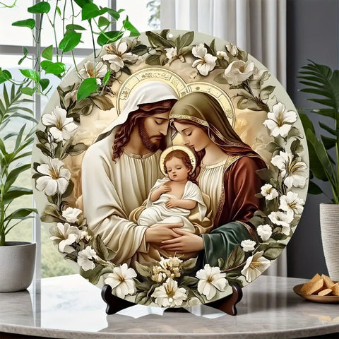 Holy Family" Round Aluminum Wall Art, Perfect for Home & Office Decor, Living Room, Bathroom, Bedroom, Garage, Bar, Cafe