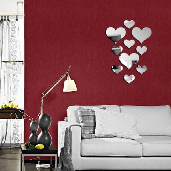 10Pcs/Set Durable Love Heart Stickers Wall Sticker Mirror Mural 3D Decal Simple DIY Decorative Removable Paster Home Decoration