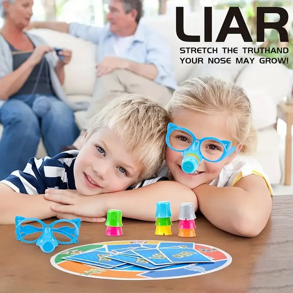 Liar Fibber Board Game for Kids - Educational Party Game with Noses & Glasses, Promotes Family Fun and Interaction, 2-4 Players