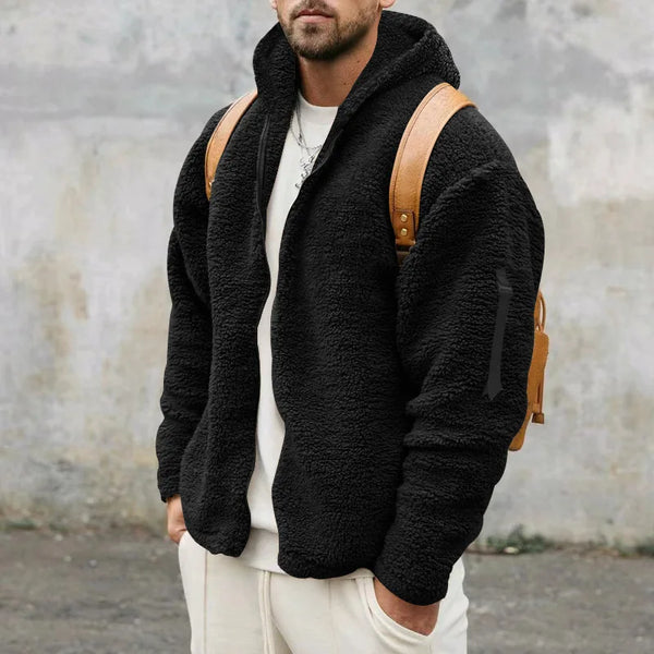 Autumn Winter Men's Jacket Double-sided Fleece Warm Loose Hooded Windbreaker Casual Coat Zipper Hooded Jacket Chaquetas Hombre