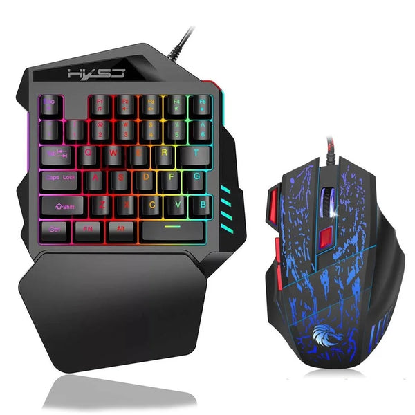 HXSJ J50 One-Handed Gaming Keyboard 35 Keys LED Backlight + Wired Gaming Mouse with Breathing Light 5500 movement speed