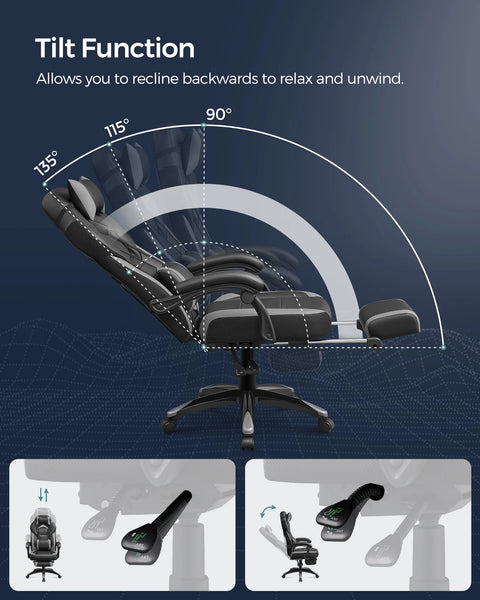 SONGMICS Gaming Chair, Office Racing Chair with Footrest, Desk Chair, Ergonomic Design, Adjustable Headrest, Lumbar Support