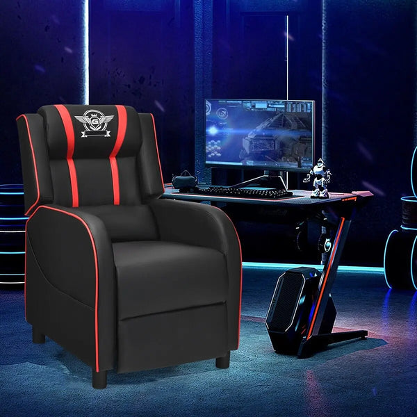 GOFLAME Gaming Recliner Chair PU Leather Single Recliner Sofa Adjustable w/ Footrest