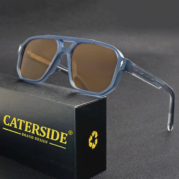 CATERSIDE Vintage Punk Sunglasses Men Flat Top Double Bridges High Quality Sun Glasses Women Travel Party Festival Eyeglasses