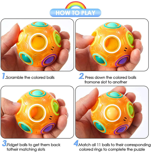 Magic Rainbow Puzzle Ball Speed Cube Ball Fun Stress Reliever Brain Teaser Color Matching 3D Puzzle Toy for Children Teen Adult