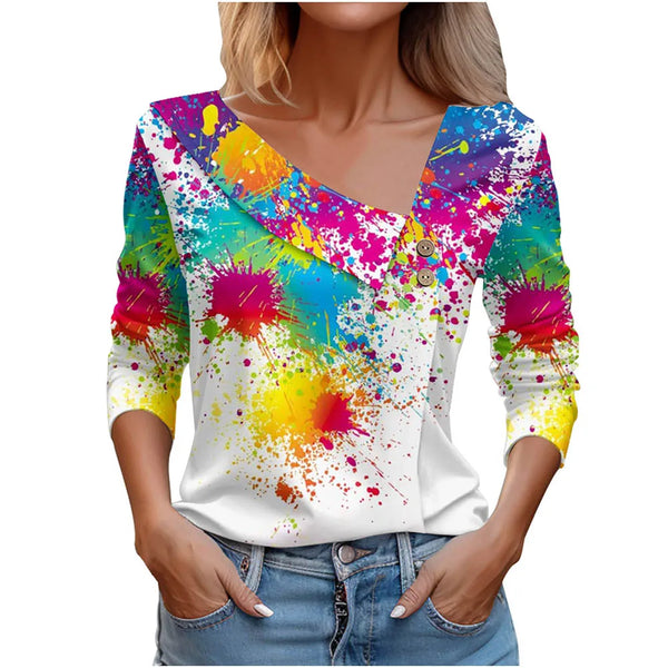 T Shirt For Women Fashion Long Sleeve Top White Floral Print Shirts And Blouses Autumn Winter Clothes For Women