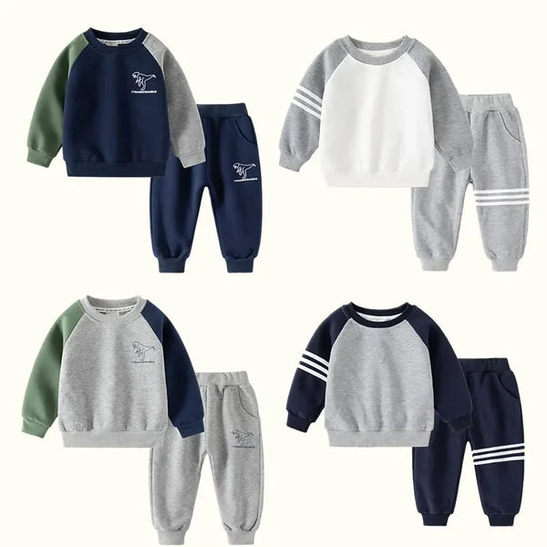 New Spring Autumn Children Clothes Set Color Patchwork Kids Boys Two-Piece Sets Children Boy Casual Tracksuit Outfits Tops Pants